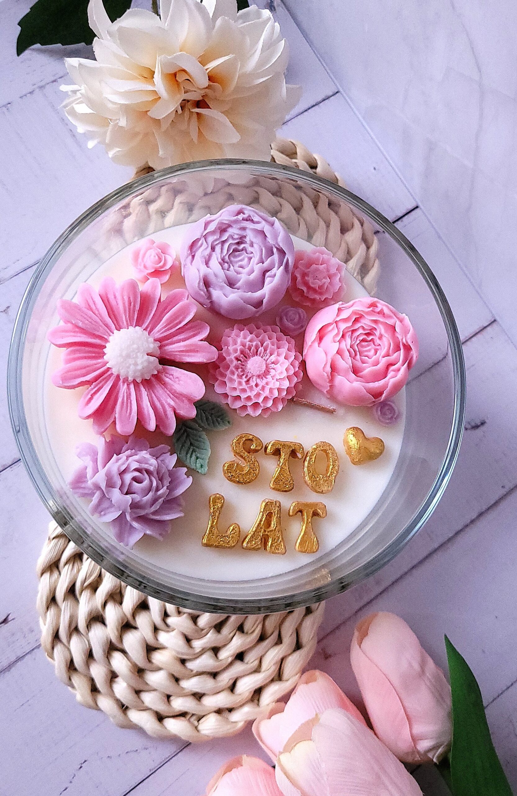 DUŻA ŚWIECA URODZINOWA KWIATOWA