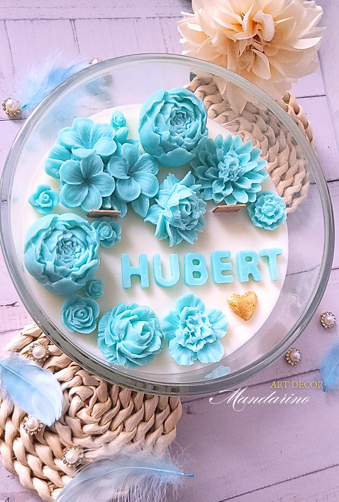 DUŻA ŚWIECA KWIATOWA Z TWOIM IMIENIEM (wersja niebieska) - obrazek 2