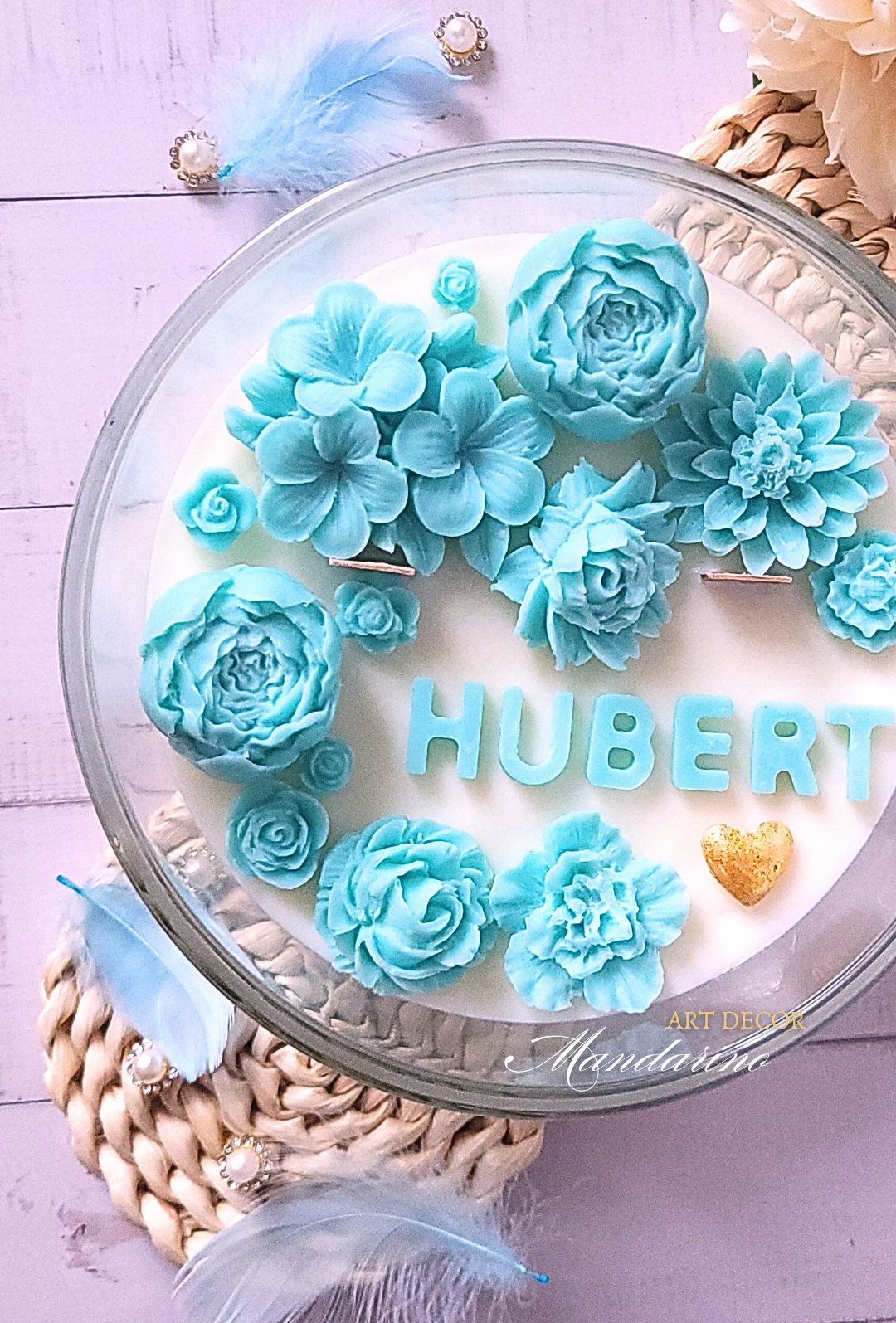 DUŻA ŚWIECA KWIATOWA Z TWOIM IMIENIEM (wersja niebieska) - obrazek 3