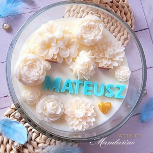 DUŻA ŚWIECA KWIATOWA Z TWOIM IMIENIEM (wersja biała)