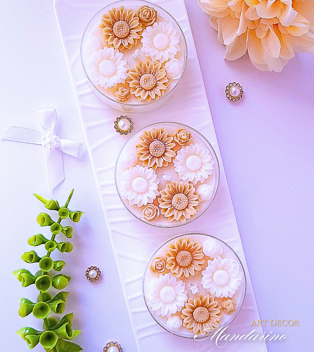 Świece "Stokrotki" (wersja beżowa) podziękowania Wesele