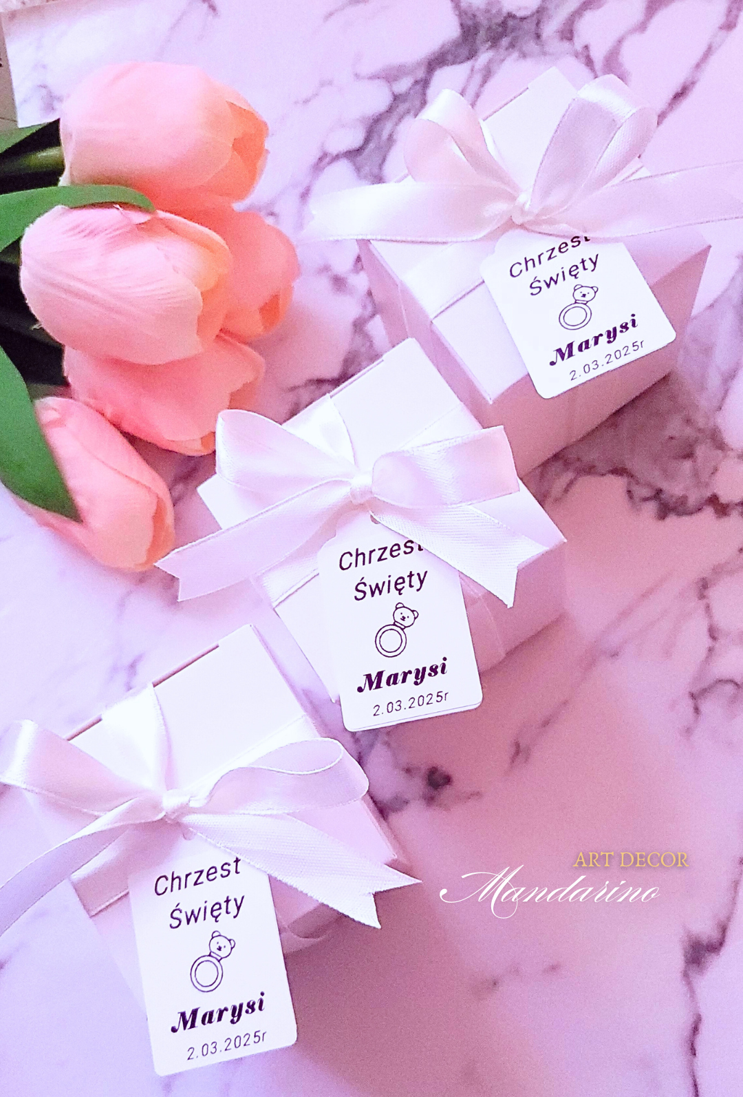 Świece "Róże z Kokardą" na podziękowania (wersja biel-róż) - obrazek 5