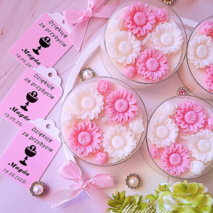 Świece "Stokrotki" (wersja różowa) podziękowania Komunia