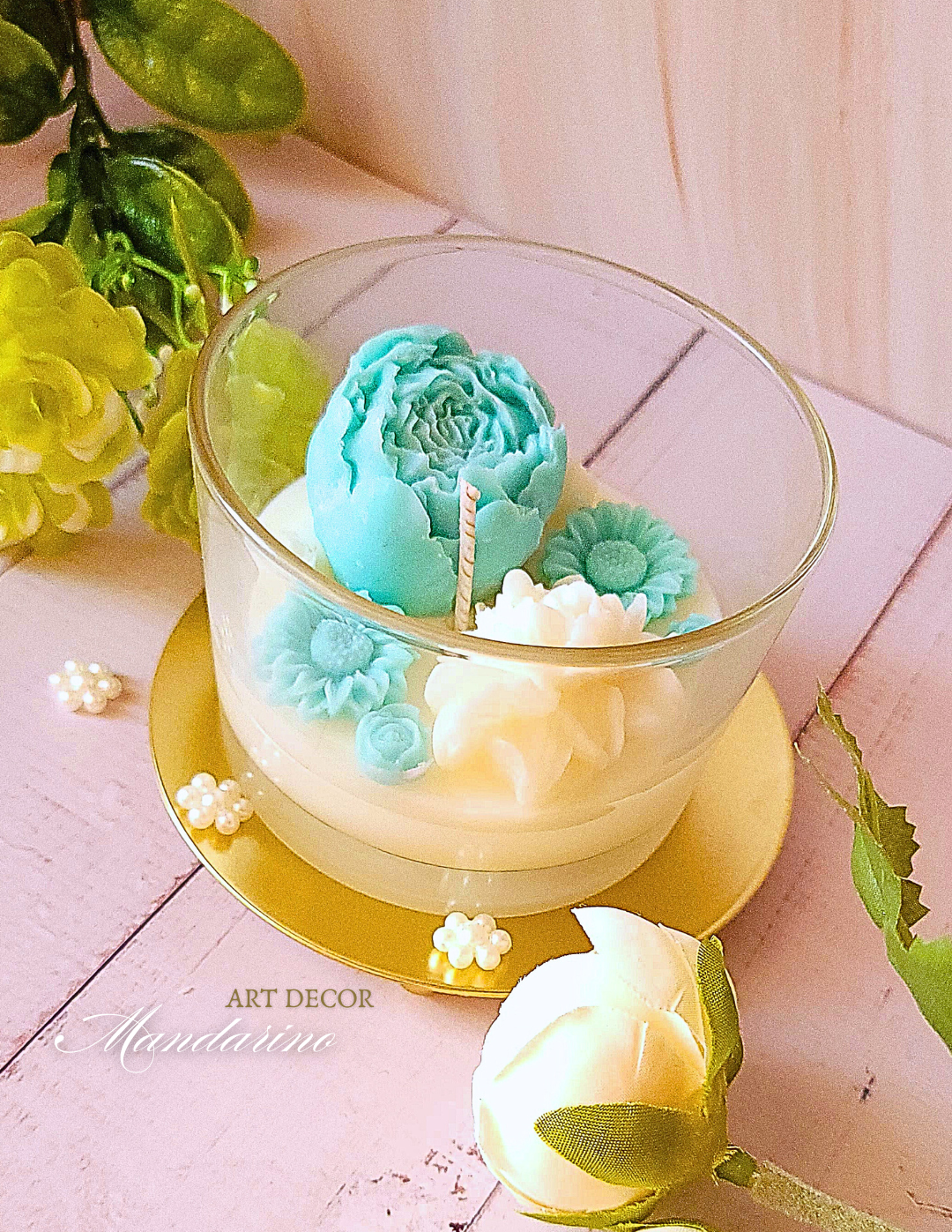 MAŁA ŚWIECA KWIATOWA "CLARA" (wersja niebieska)