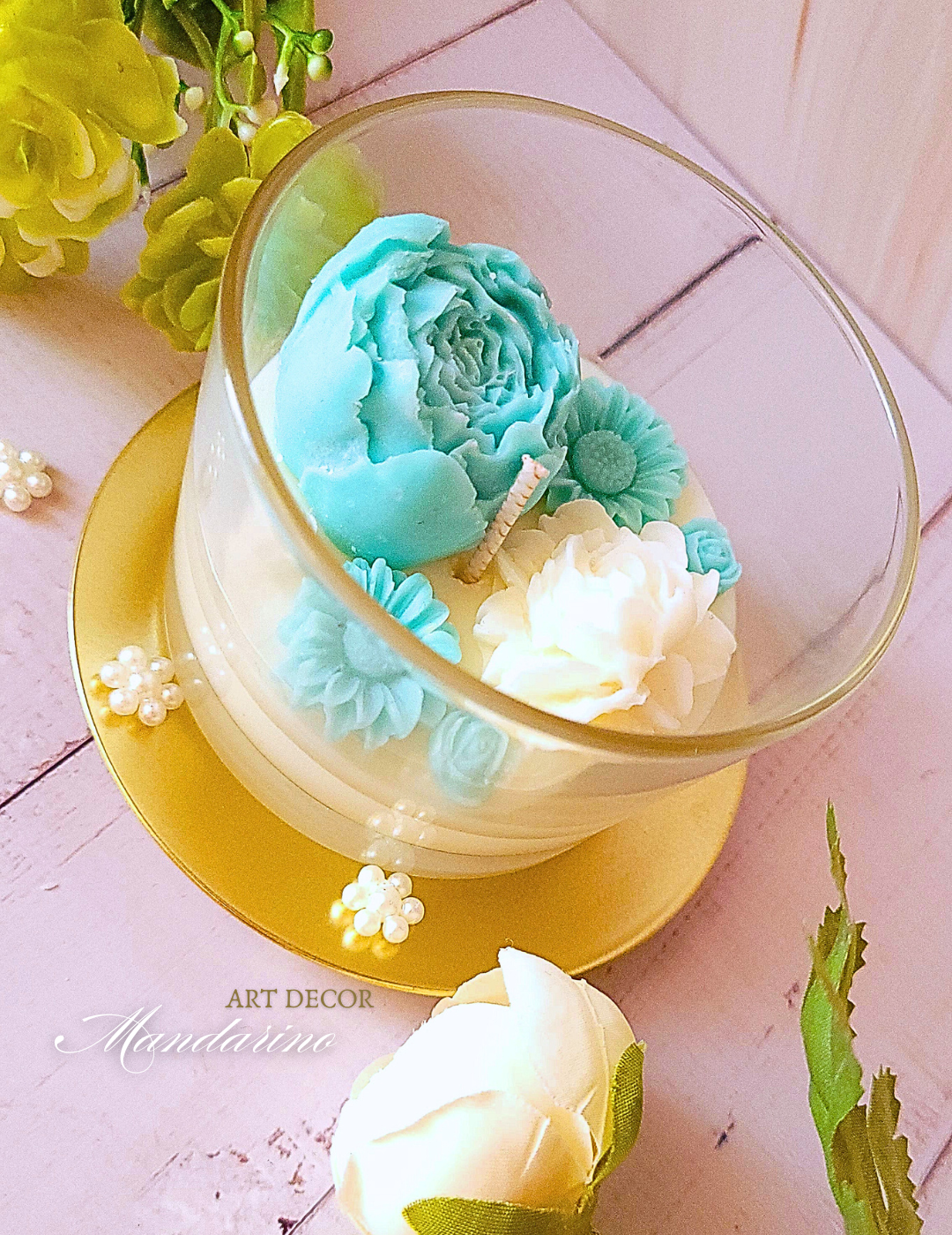 MAŁA ŚWIECA KWIATOWA "CLARA" (wersja niebieska) - obrazek 2