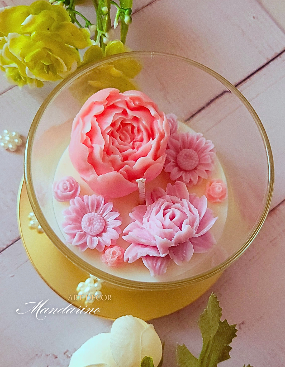 MAŁA ŚWIECA KWIATOWA "CLARA" PASTELOWA