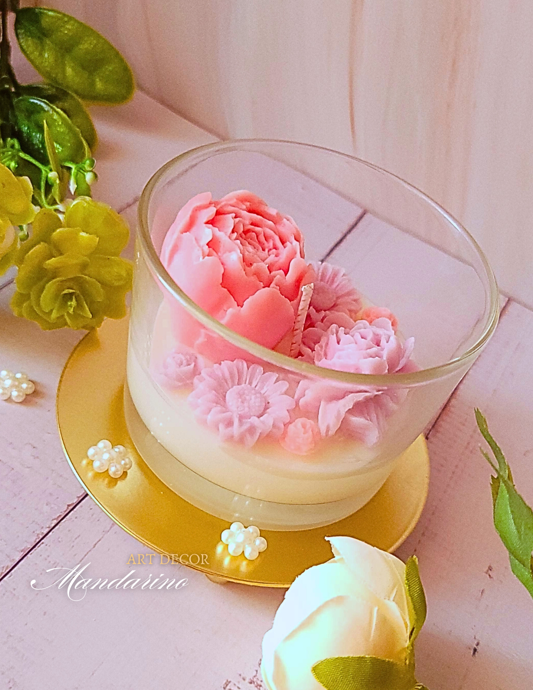 MAŁA ŚWIECA KWIATOWA "CLARA" PASTELOWA - obrazek 2