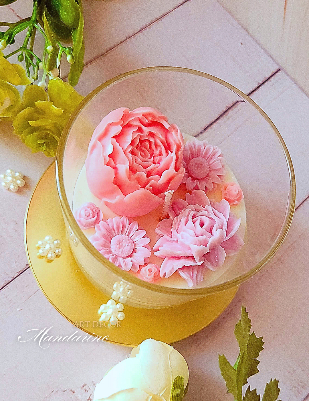 MAŁA ŚWIECA KWIATOWA "CLARA" PASTELOWA - obrazek 3