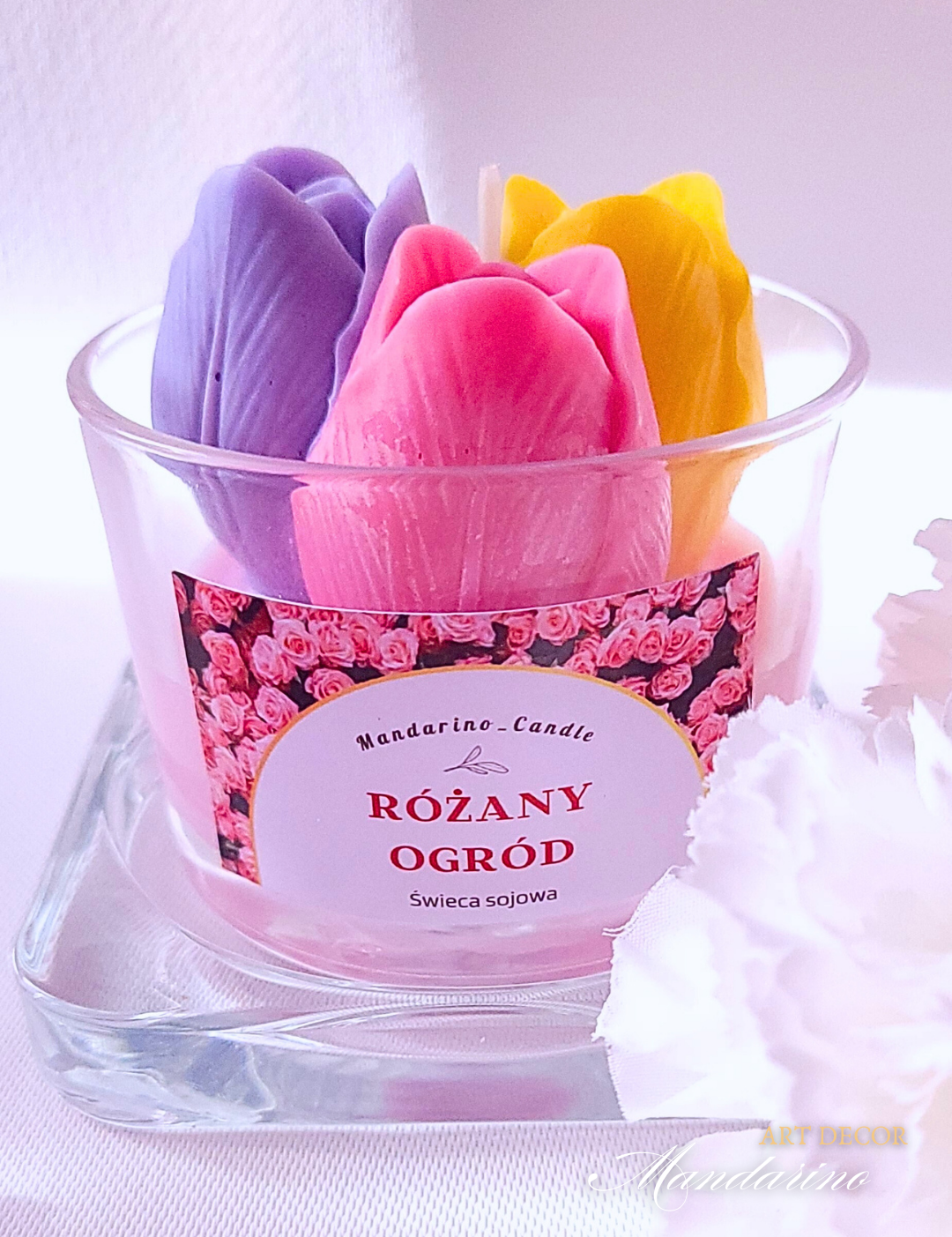 MAŁA ŚWIECA TULIPANY "RÓŻANY OGRÓD"