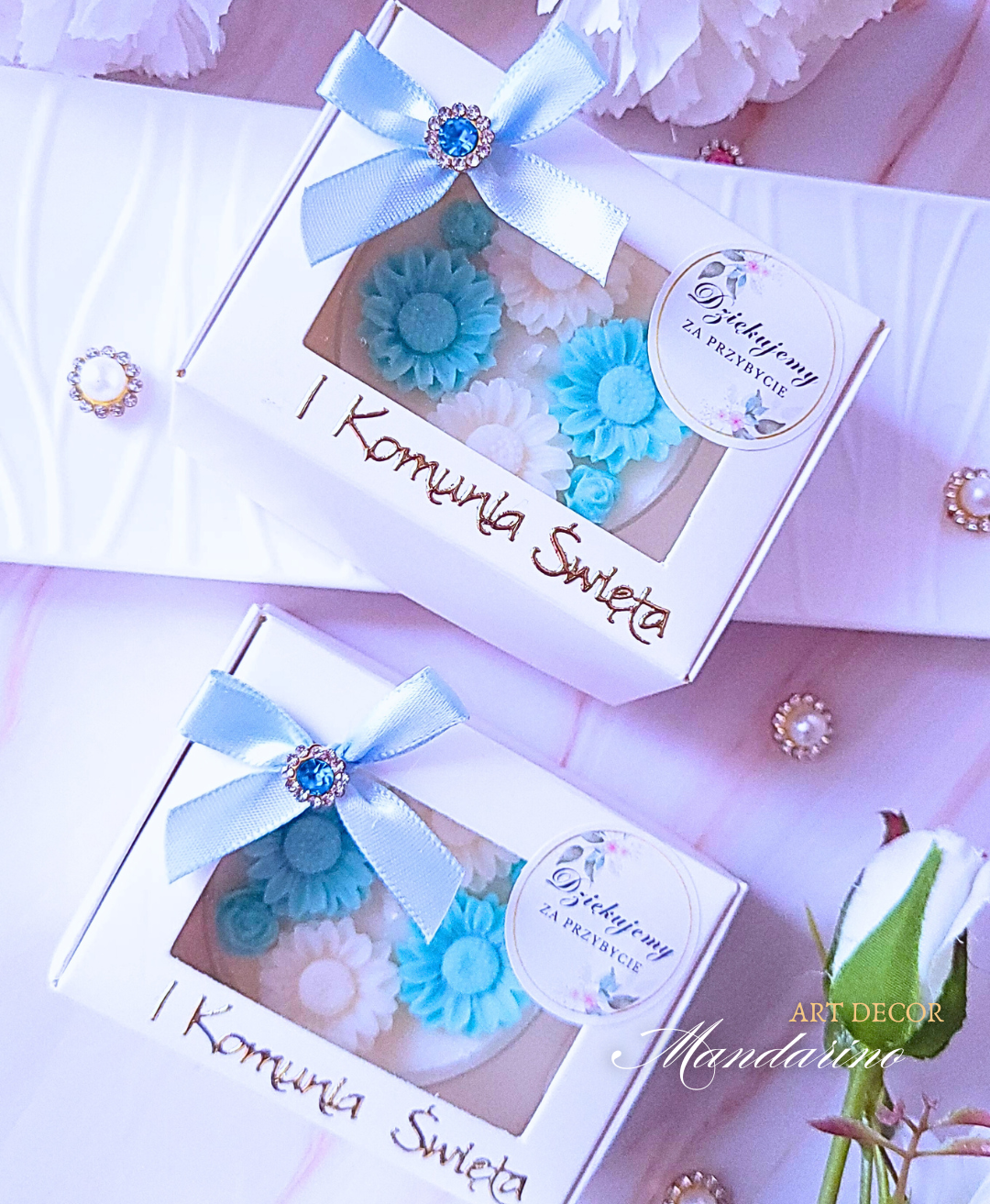 Świece "Stokrotki" (wersja niebieska) podziękowania Komunia - obrazek 6