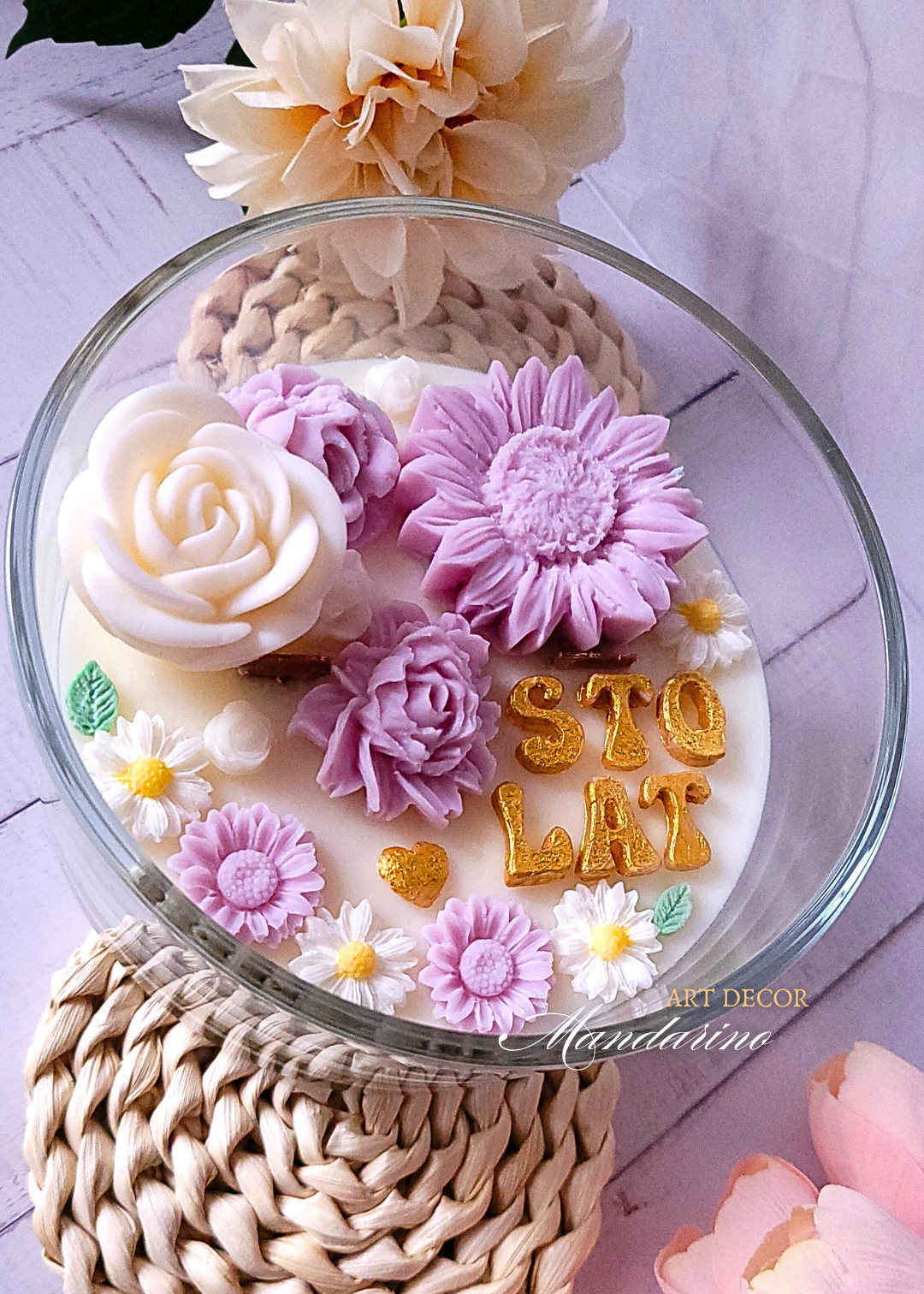 DUŻA ŚWIECA URODZINOWA WRZOSOWA KWIATY - obrazek 2