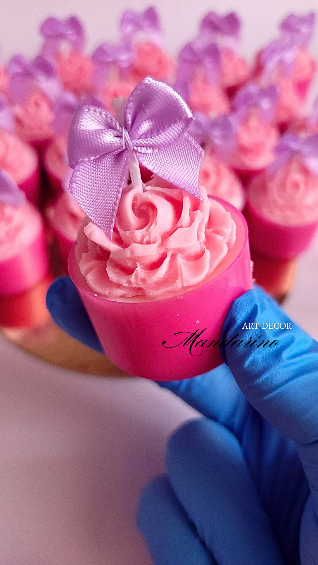 Świece "Róże z Kokardą" na podziękowania (wersja róż-fiolet) - obrazek 2