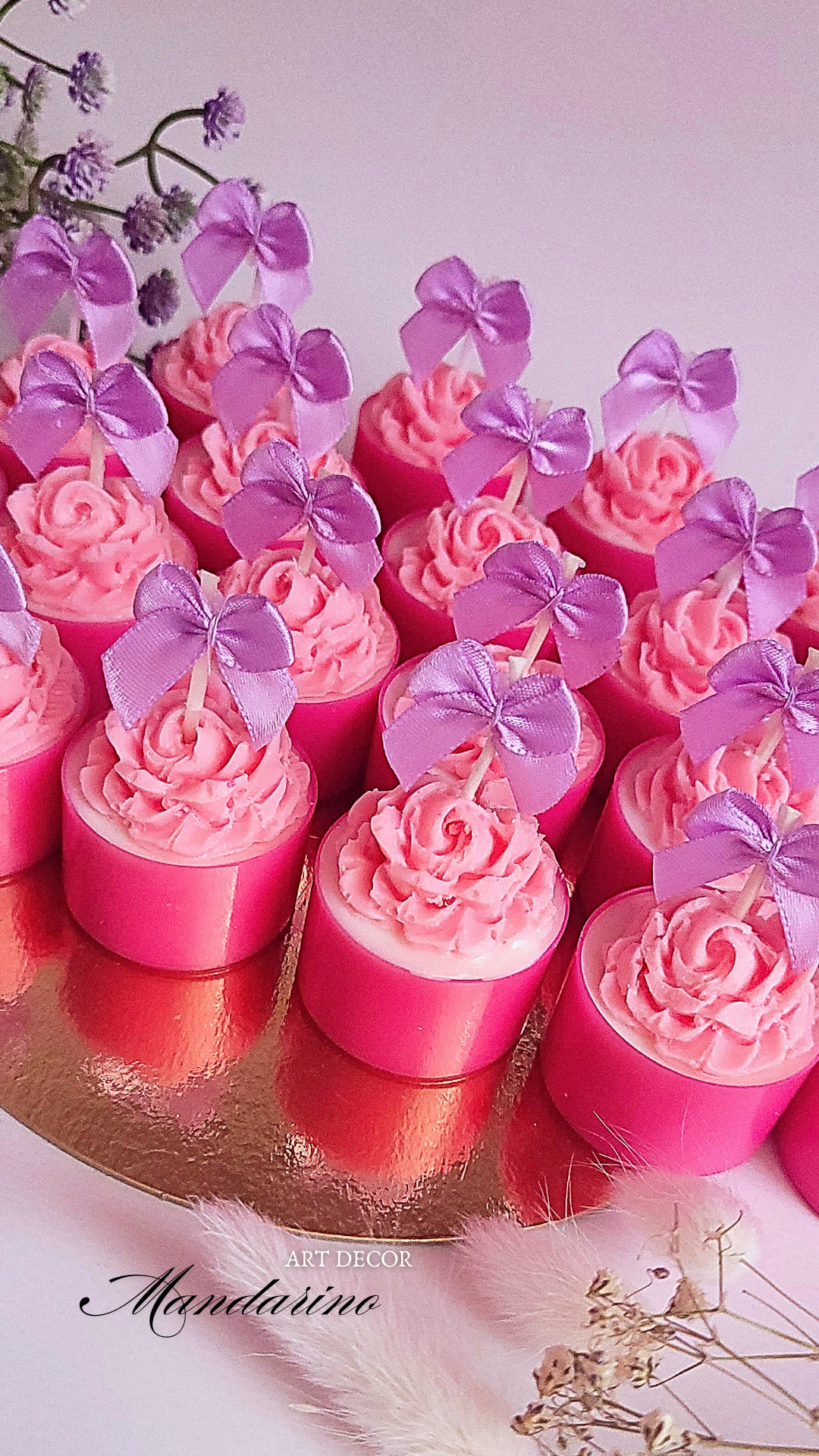 Świece "Róże z Kokardą" na podziękowania (wersja róż-fiolet)