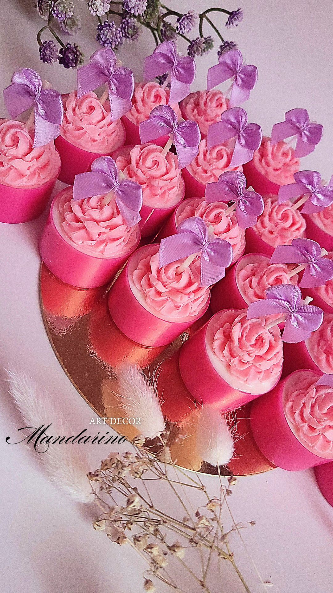 Świece "Róże z Kokardą" na podziękowania (wersja róż-fiolet) - obrazek 3