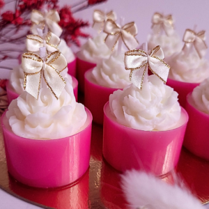 Świece "Róże z Kokardą" na podziękowania (wersja biel-róż)