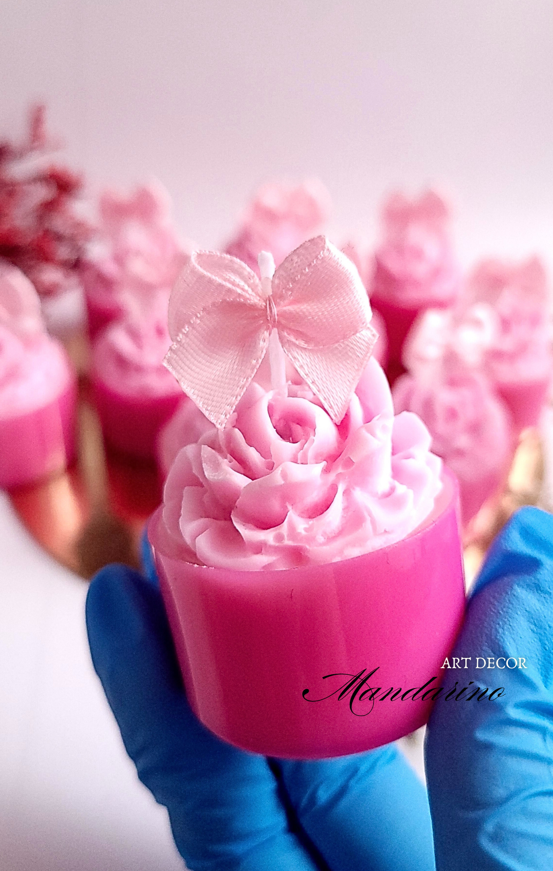 Świece "Róże z Kokardą" (wersja róż) na podziękowania Komunia - obrazek 3