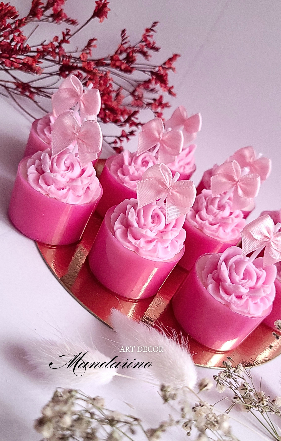 Świece "Róże z Kokardą" (wersja róż) na podziękowania Komunia - obrazek 2