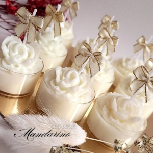 Świece "Róże z Kokardą" (wersja biel) na podziękowania Komunia