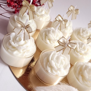 Świece "Róże z Kokardą" na podziękowania Wesele (wersja biel)