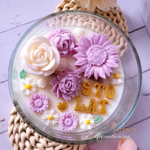 DUŻA ŚWIECA URODZINOWA WRZOSOWA KWIATY