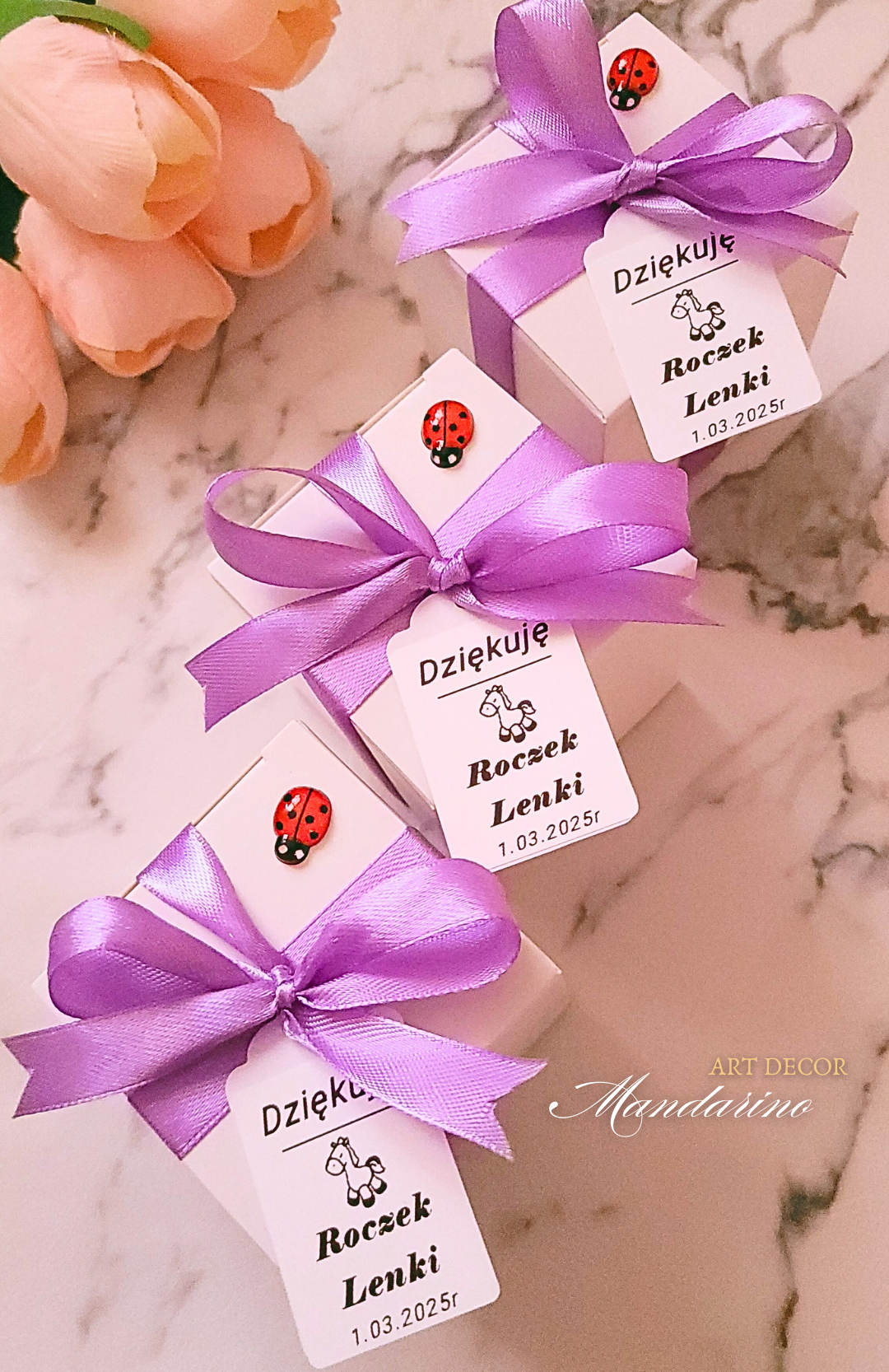 Świece "Róże z Kokardą" na podziękowania (wersja róż-fiolet) - obrazek 5