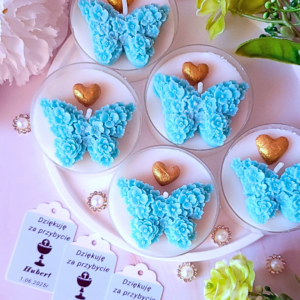 Świece "Motyl" (wersja niebieska) na podziękowania Komunia Św