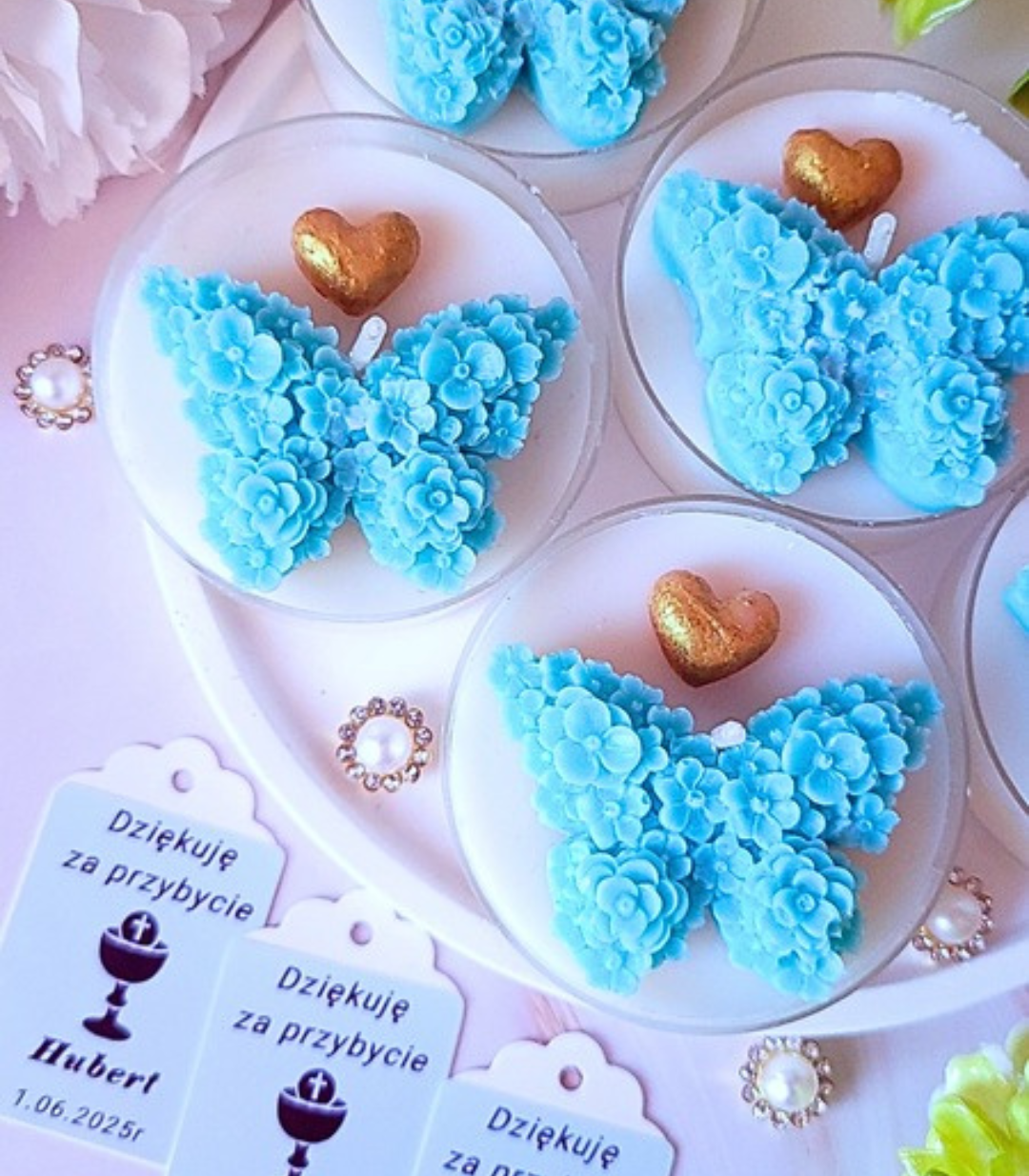 Świece "Motyl" (wersja niebieska) na podziękowania Komunia Św - obrazek 2