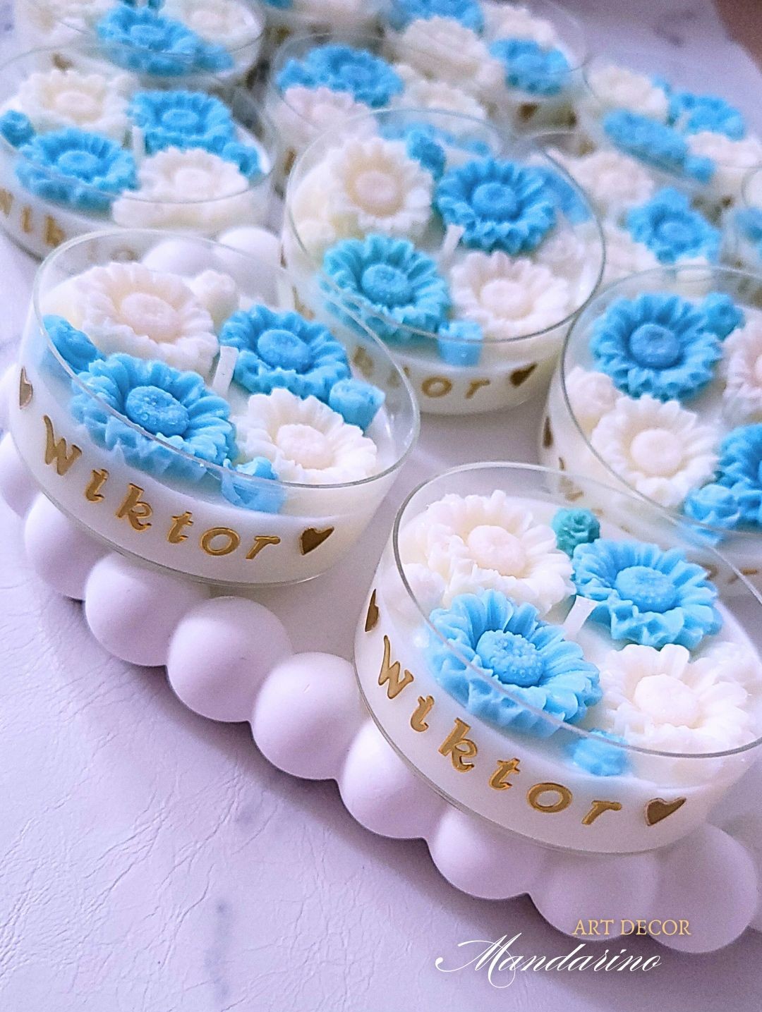 Świece "Stokrotki" (wersja niebieska) podziękowania Komunia - obrazek 3