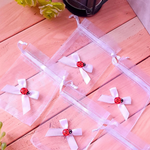 Woreczki prezentowe organza z białą kokardą Biedronki