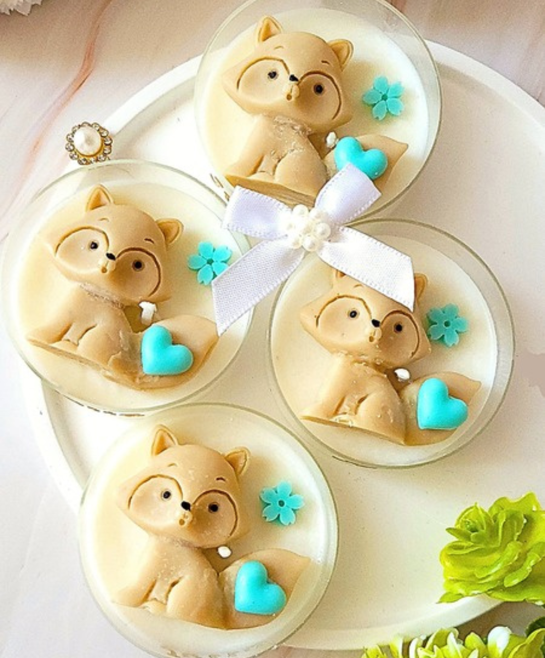 Świece "Liski" (wersja niebieska) podziękowania Komunia