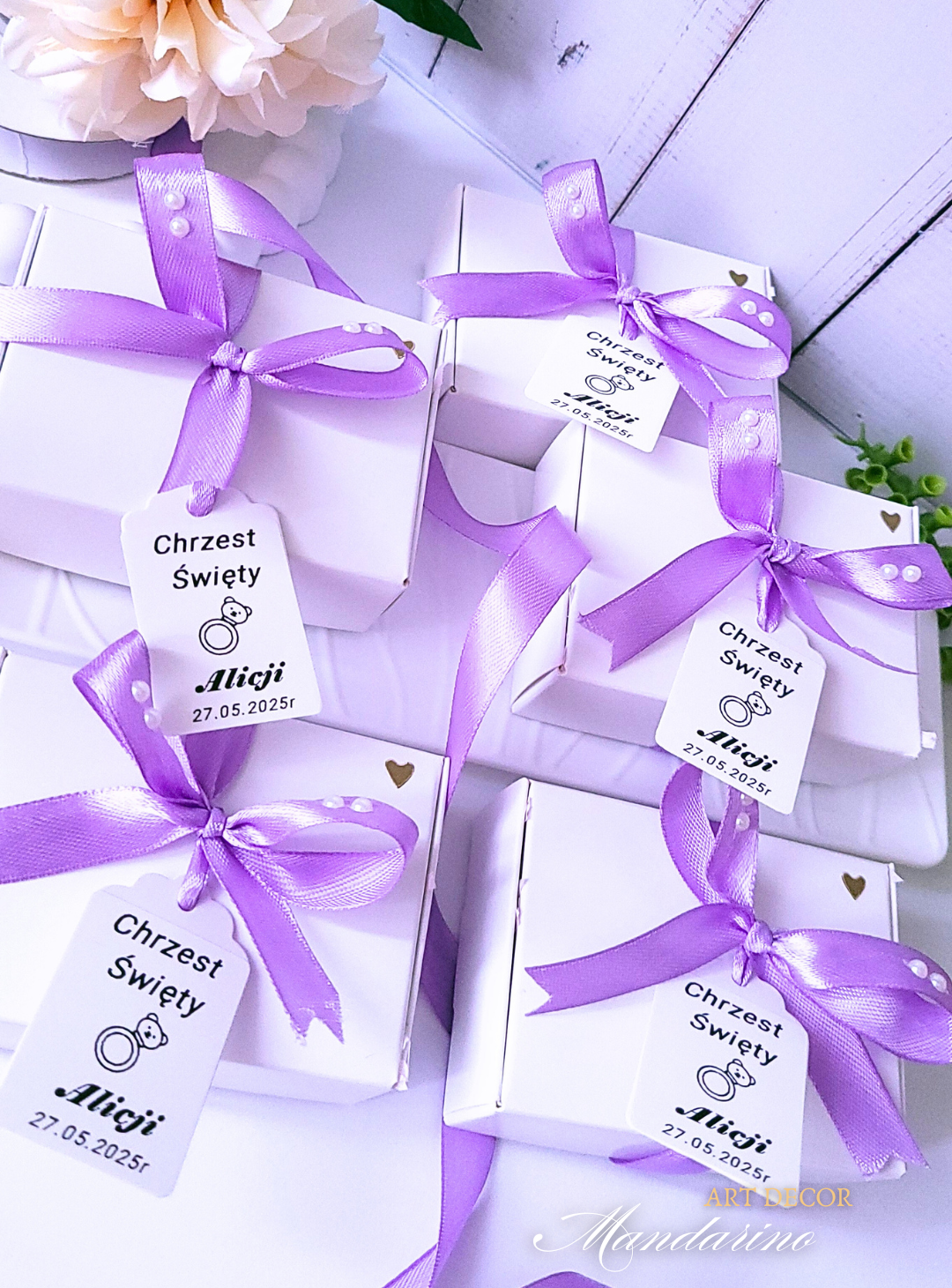 Świece "Stokrotki" (wersja fioletowa) podziękowania Chrzest - obrazek 3