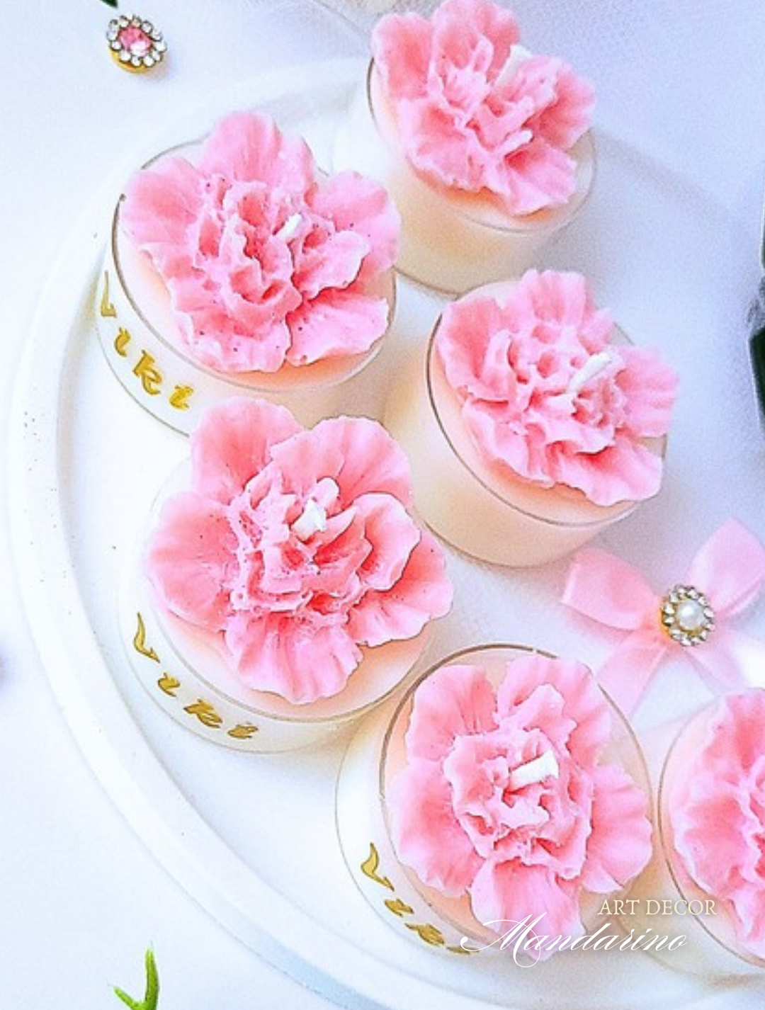 Świece "Goździki" (wersja róż) na podziękowania Komunia - obrazek 3