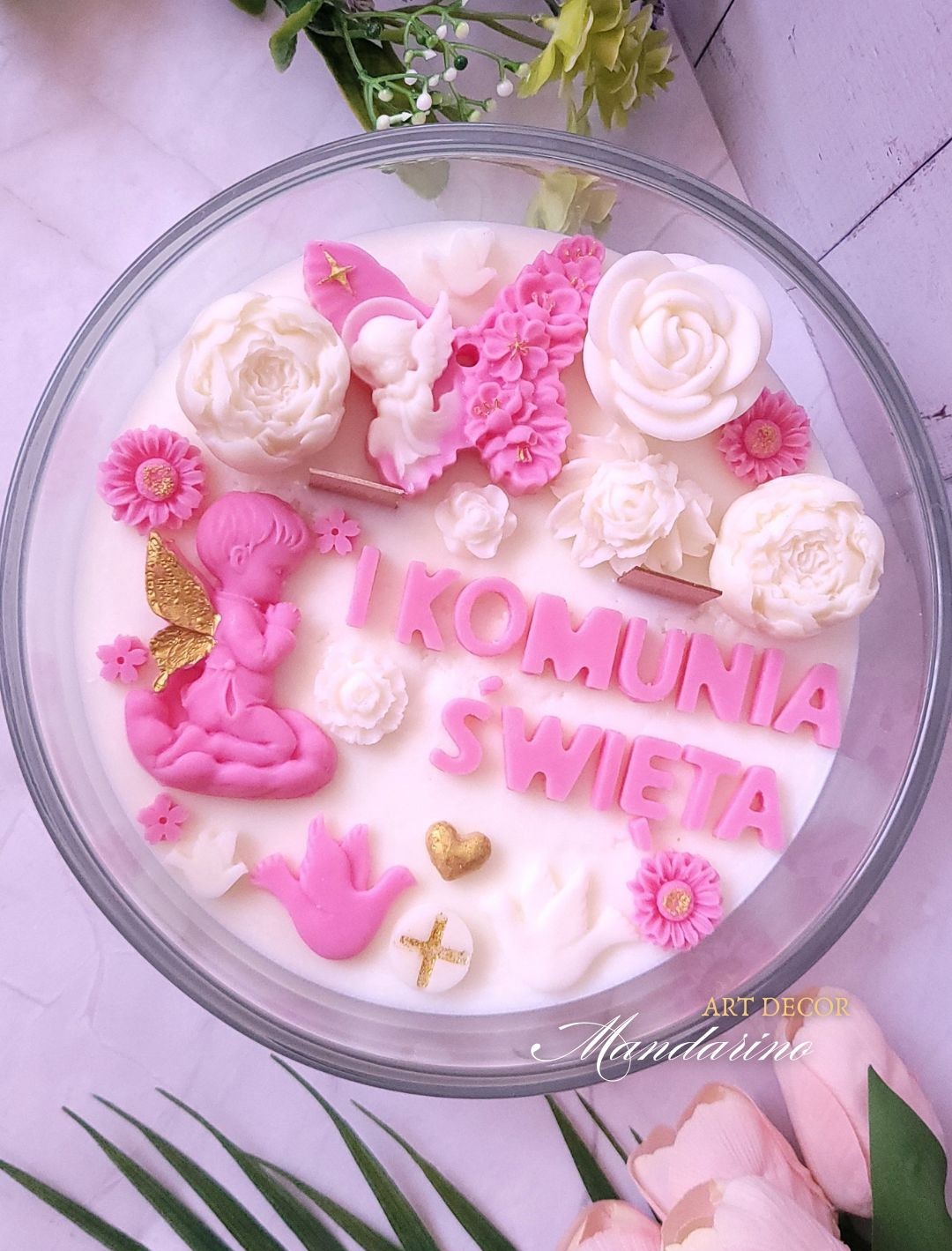 DUŻA ŚWIECA NA PIERWSZĄ KOMUNIĘ ŚWIĘTĄ (wersja różowa) - obrazek 5