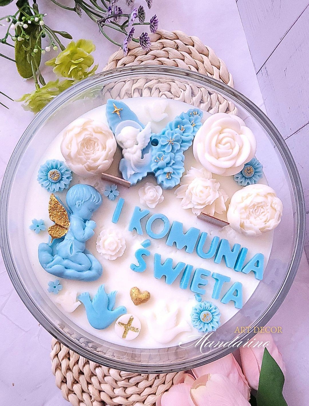 DUŻA ŚWIECA NA PIERWSZĄ KOMUNIĘ ŚWIĘTĄ (wersja niebieska) - obrazek 4