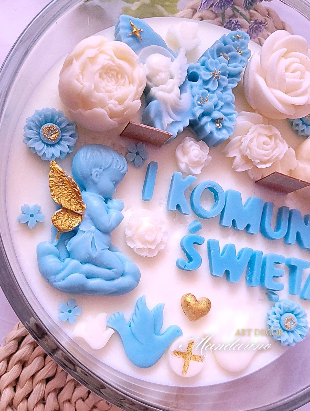 DUŻA ŚWIECA NA PIERWSZĄ KOMUNIĘ ŚWIĘTĄ (wersja niebieska) - obrazek 3