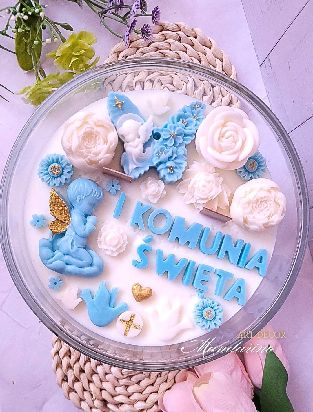 DUŻA ŚWIECA NA PIERWSZĄ KOMUNIĘ ŚWIĘTĄ (wersja niebieska) - obrazek 2