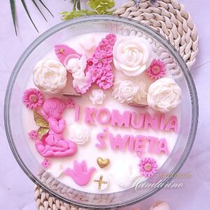 DUŻA ŚWIECA NA PIERWSZĄ KOMUNIĘ ŚWIĘTĄ (wersja różowa)