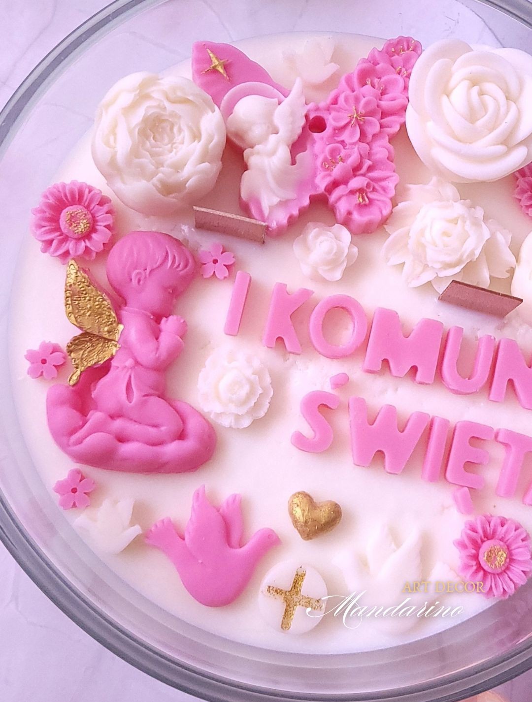 DUŻA ŚWIECA NA PIERWSZĄ KOMUNIĘ ŚWIĘTĄ (wersja różowa) - obrazek 4