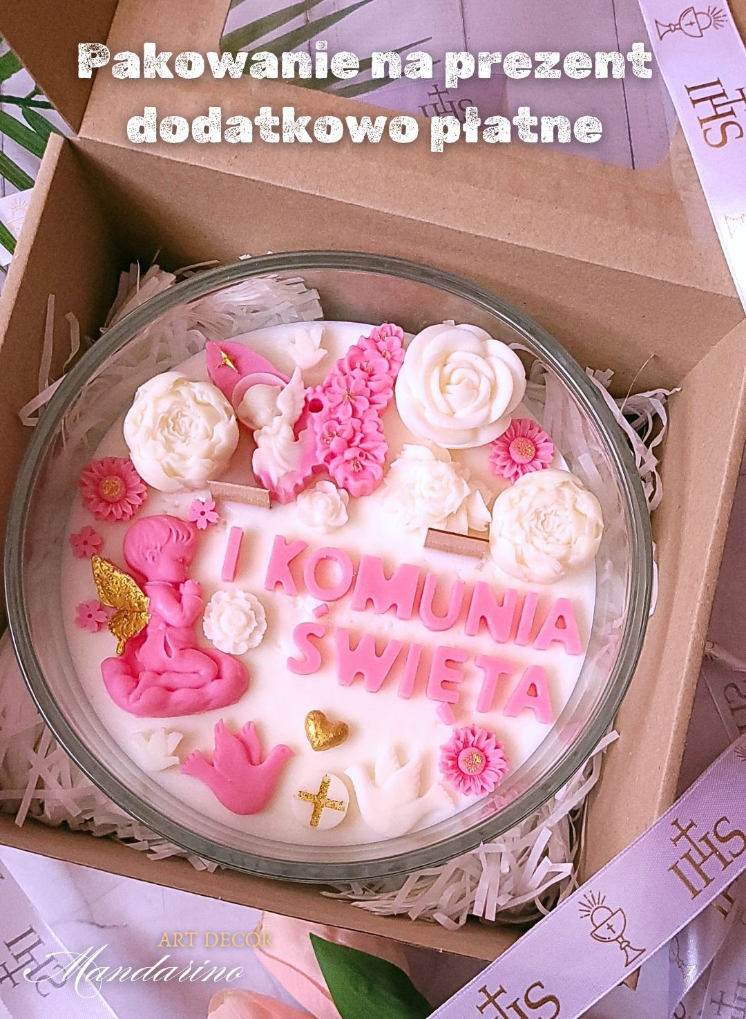 DUŻA ŚWIECA NA PIERWSZĄ KOMUNIĘ ŚWIĘTĄ (wersja różowa) - obrazek 7
