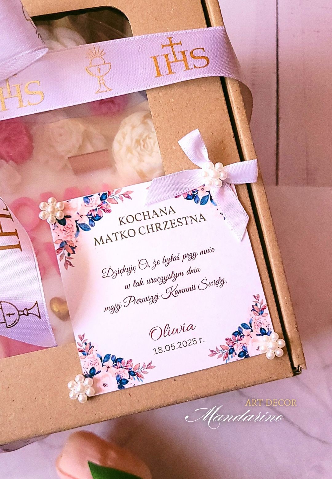 DUŻA ŚWIECA NA PIERWSZĄ KOMUNIĘ ŚWIĘTĄ (wersja różowa) - obrazek 8