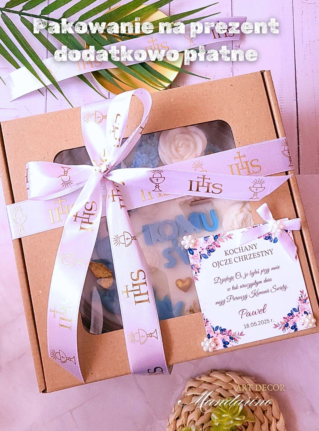 DUŻA ŚWIECA NA PIERWSZĄ KOMUNIĘ ŚWIĘTĄ (wersja niebieska) - obrazek 5