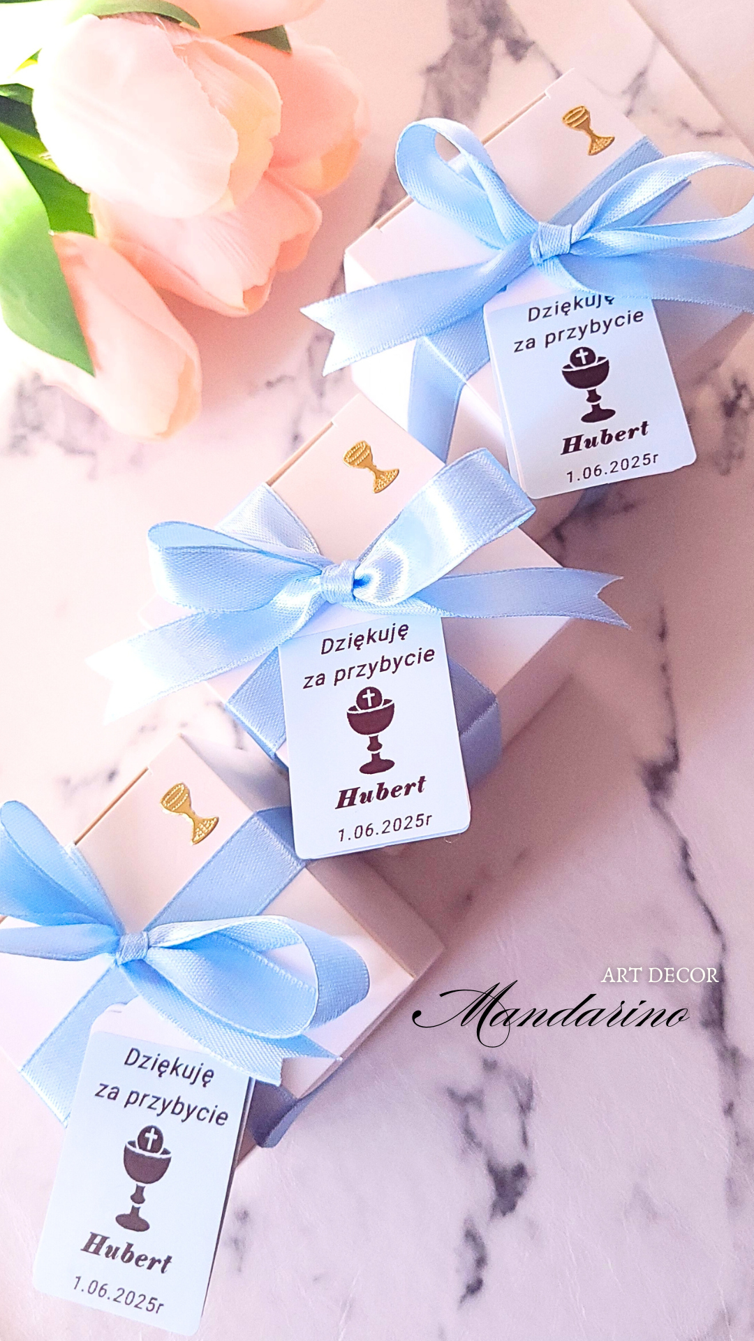 Świece "Małe Różyczki z Sercem" (wersja niebieska) na podziękowania Komunia - obrazek 5