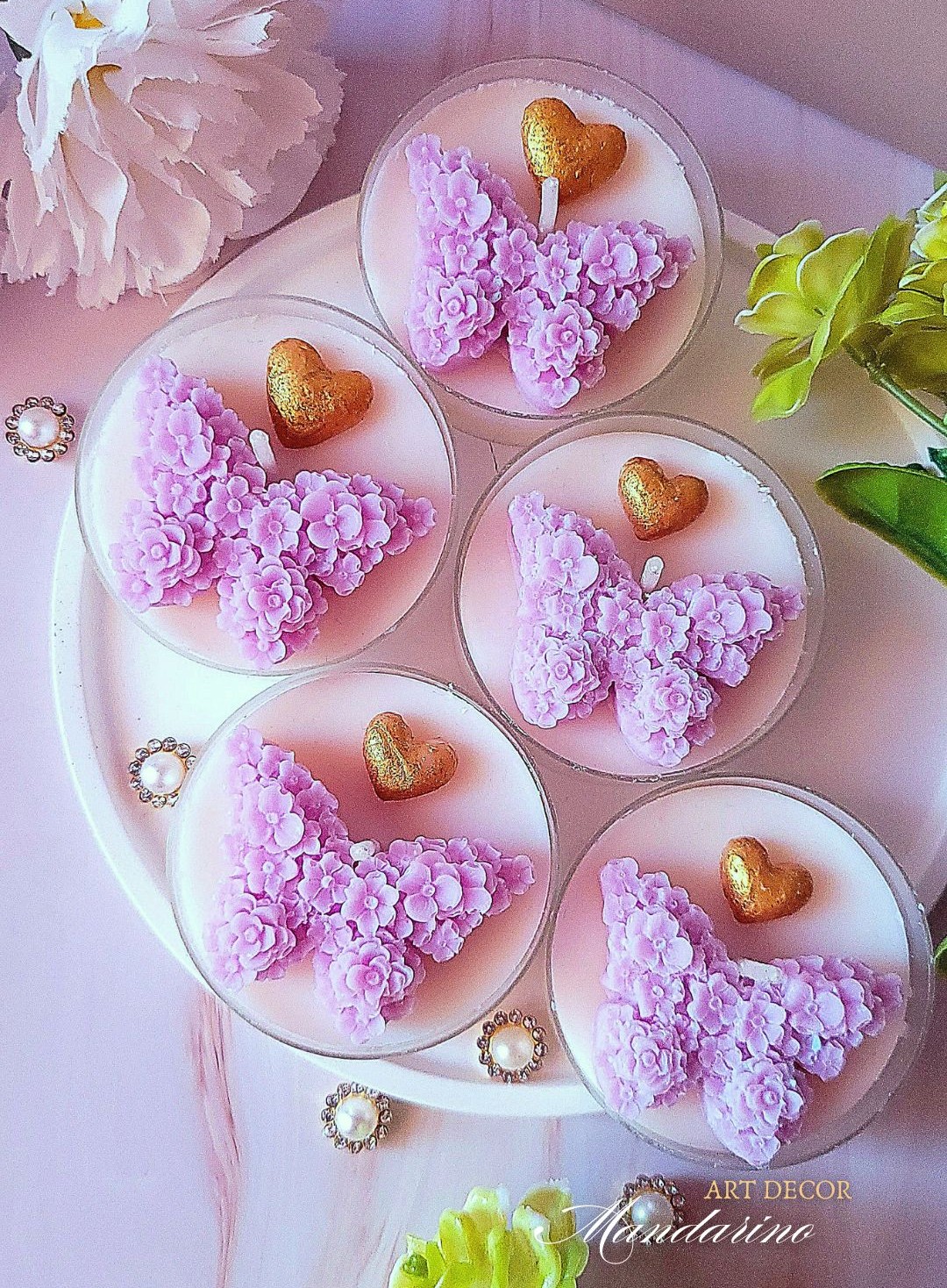 Świece "Motyl" (wersja wrzosowa) podziękowania na Roczek