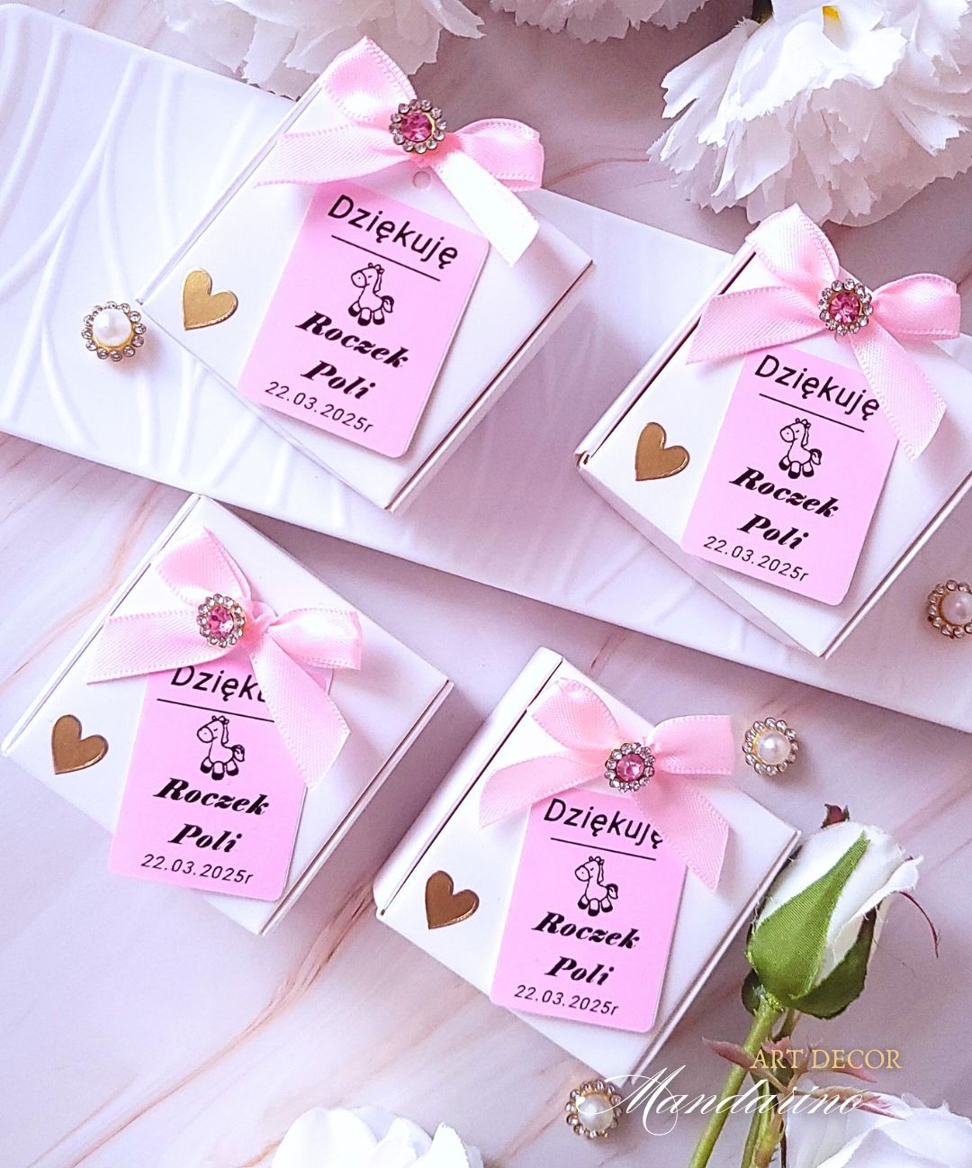 Świece "Goździki" (wersja róż) na podziękowania Roczek - obrazek 7