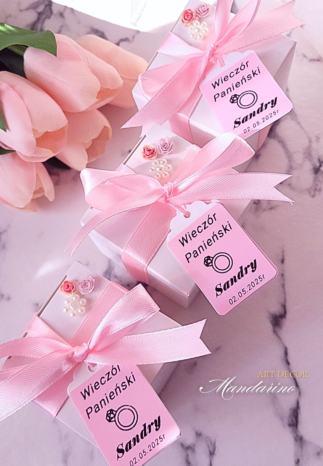 Świece "Róże z Kokardą" (wersja róż-fiolet) Wieczór Panieński - obrazek 3