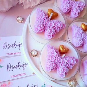 Świece "Motyl" (wersja ze zdobieniami) kolor wrzosowy na Wieczór Panieński