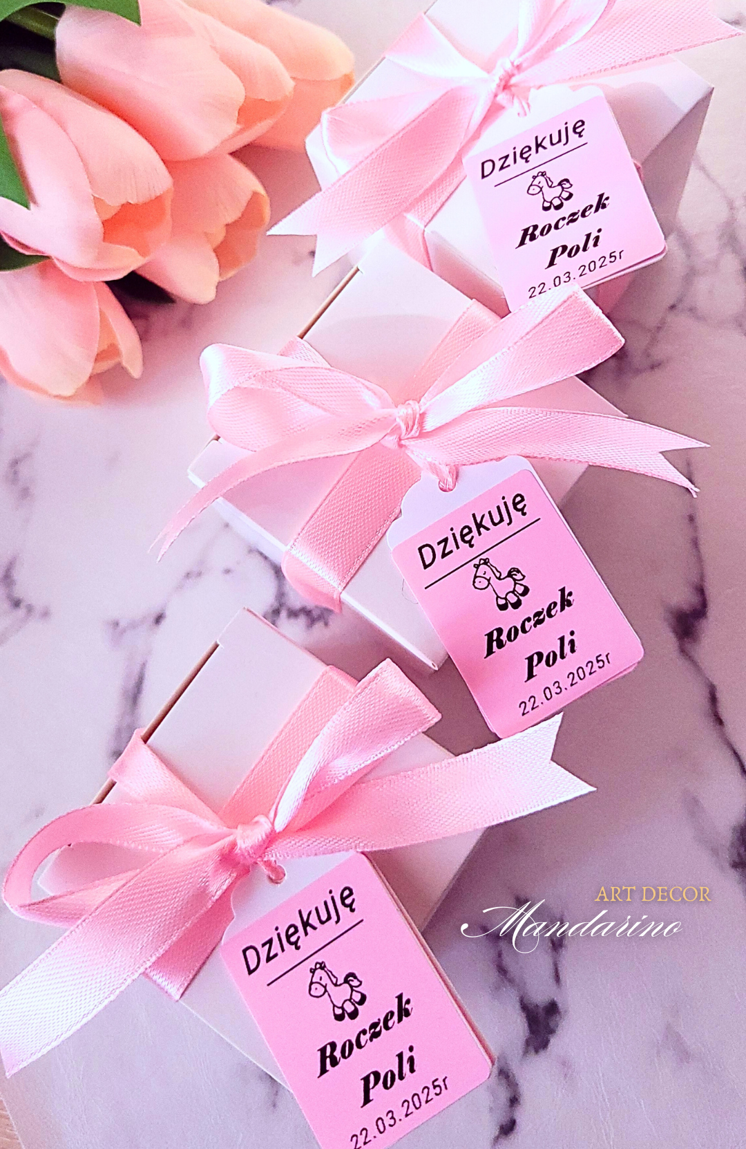 Świece "Małe Różyczki z Sercem" (wersja róż) na podziękowania Roczek - obrazek 5