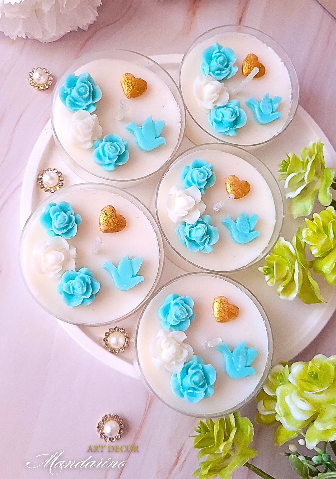 Świece "Róże z sercem" (wersja niebieska) podziękowania Komunia - obrazek 3