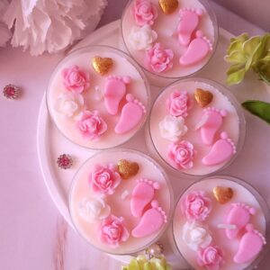 Świece "Stópki z Różami" (wersja różowa) podziękowania Baby Shower