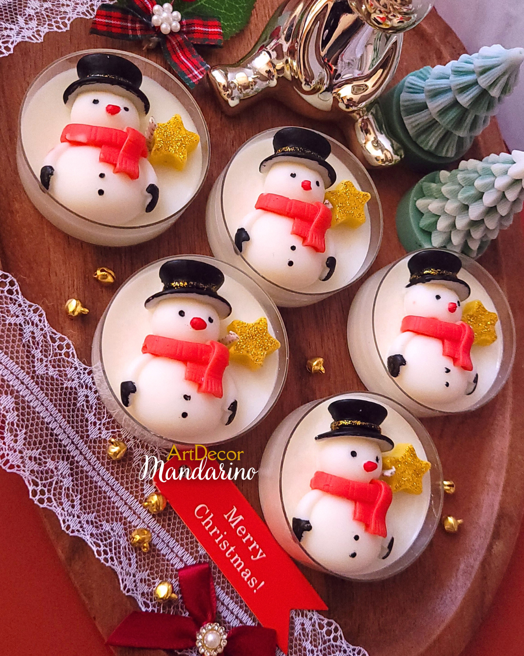 Świece "BAŁWANEK w podstawce" upominki świąteczne - obrazek 3